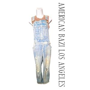 American Bazi Los Angeles Light Dirty Wash Distressed Plus Size Overalls 1x NWT!